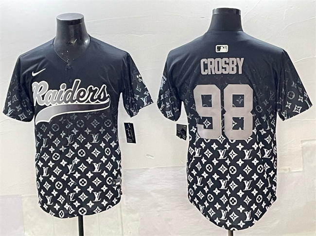 Men's Las Vegas Raiders #98 Maxx Crosby Black Limited Stitched Baseball Jersey Men's Las Vegas Raiders #98 Maxx Crosby Black Limited Stitched Baseball Jersey